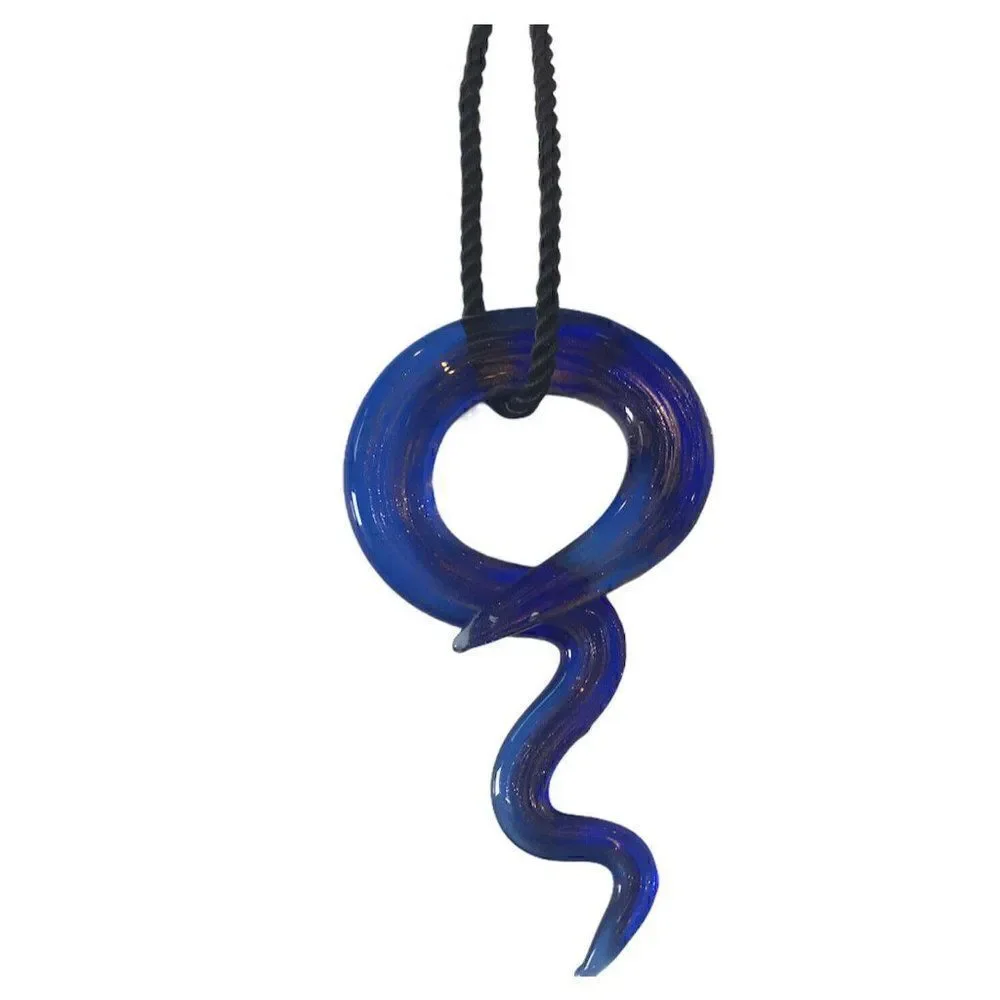 Handmade Purple Glass Necklace Pendant Sparkle Lightening Bolt Squiggle Design